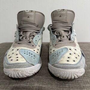 Jordan Gray and Cream Athletic Shoes with High-Top Design and Supportive Strap